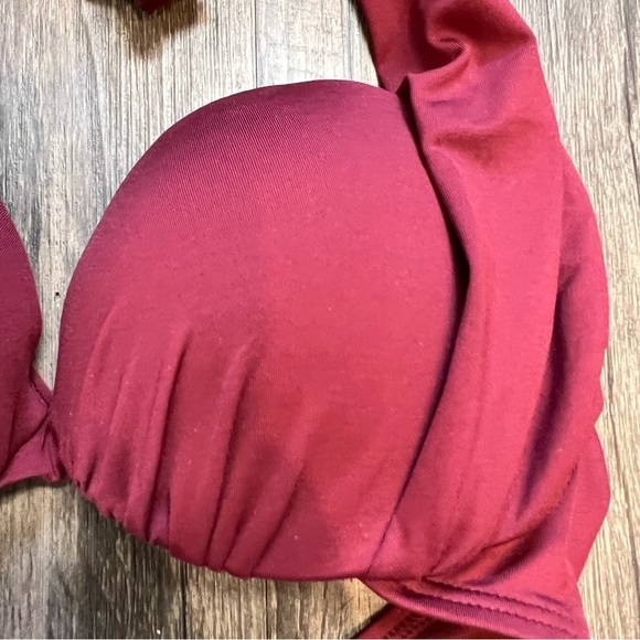 H&M Swim Dark Red Halter Bandeau Push Up Bikini Bra Top Padded Cups Size 34 A - Picture 6 of 12
